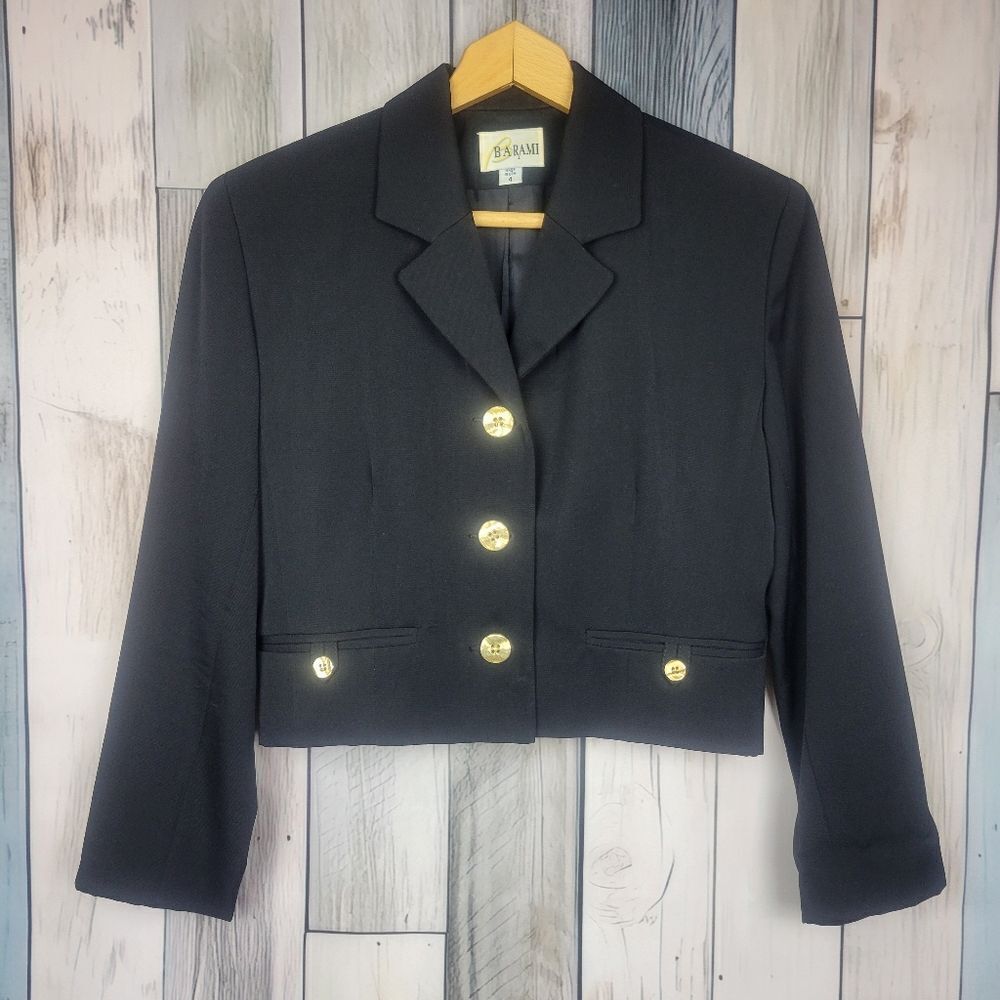 Vintage Barami Black Cropped Blazer Jacket Size 4